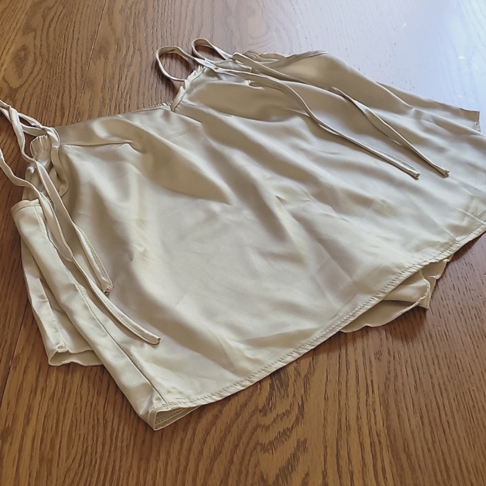 NWOT Satin Champagne Shoulder-Tie Cami Sleep Set Size L